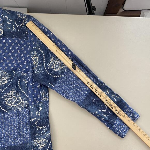 Chaps Top Women 3X Blue Patchwork Paisley Floral Bandana Print Button Front Boho - Picture 6 of 11